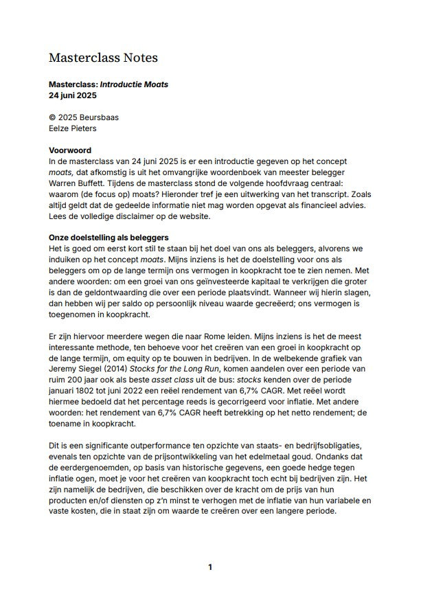 Masterclass Introductie Moats (Notes)